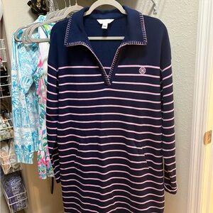 Lilly Pulitzer Navy Pink Whipstitch V-Neck Dress Knit